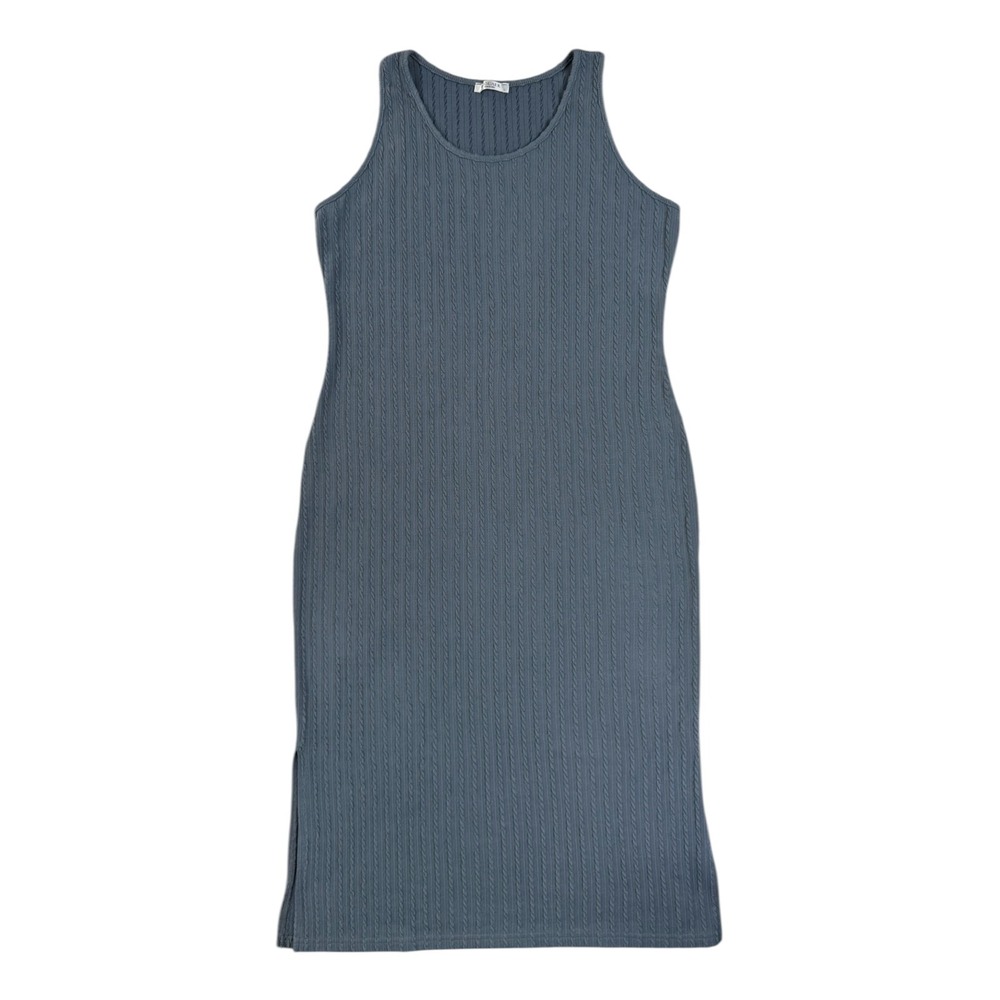 Ekouaer Ribbed Knit Maternity Dress Sleeveless Bodycon Midi L Blue Grey Casual